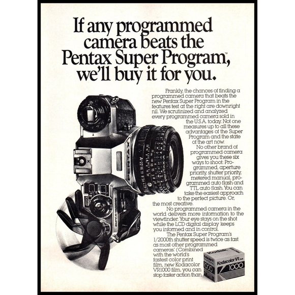 1983 Pentax Super Program SLR Camera Vintage Print Ad Film Photography Wall Art - Picture 1 of 1